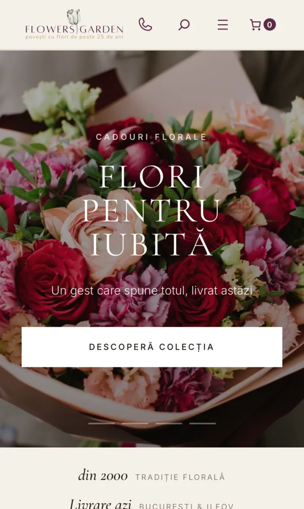 The new Flowers Garden home page on an iPhone